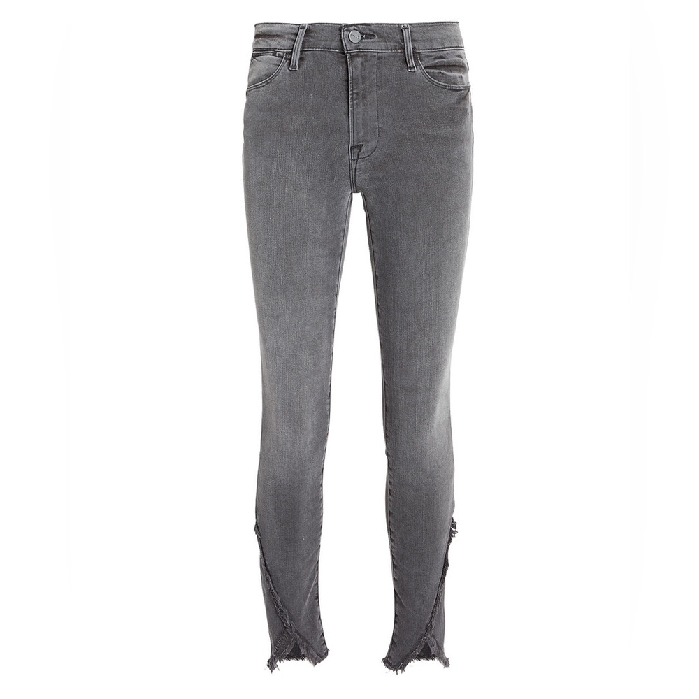 frame le high grey skinny jeans distressed bottom, size 30